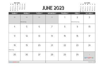 Free Calendar June 2023 with Holidays Printable PDF in Landscape (TMP: 623ha4hl112)