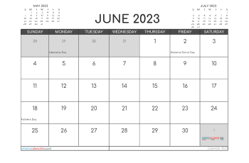 Downloadable June 2023 Calendar with Holidays Printable Free PDF in Landscape (TMP: 623ha4hl114)