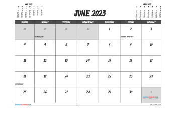Free Printable Calendar 2023 June with Holidays PDF in Landscape (TMP: 623ha4hl117)