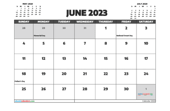 Downloadable June 2023 Calendar with Holidays Printable Free PDF in Landscape (TMP: 623ha4hl123)