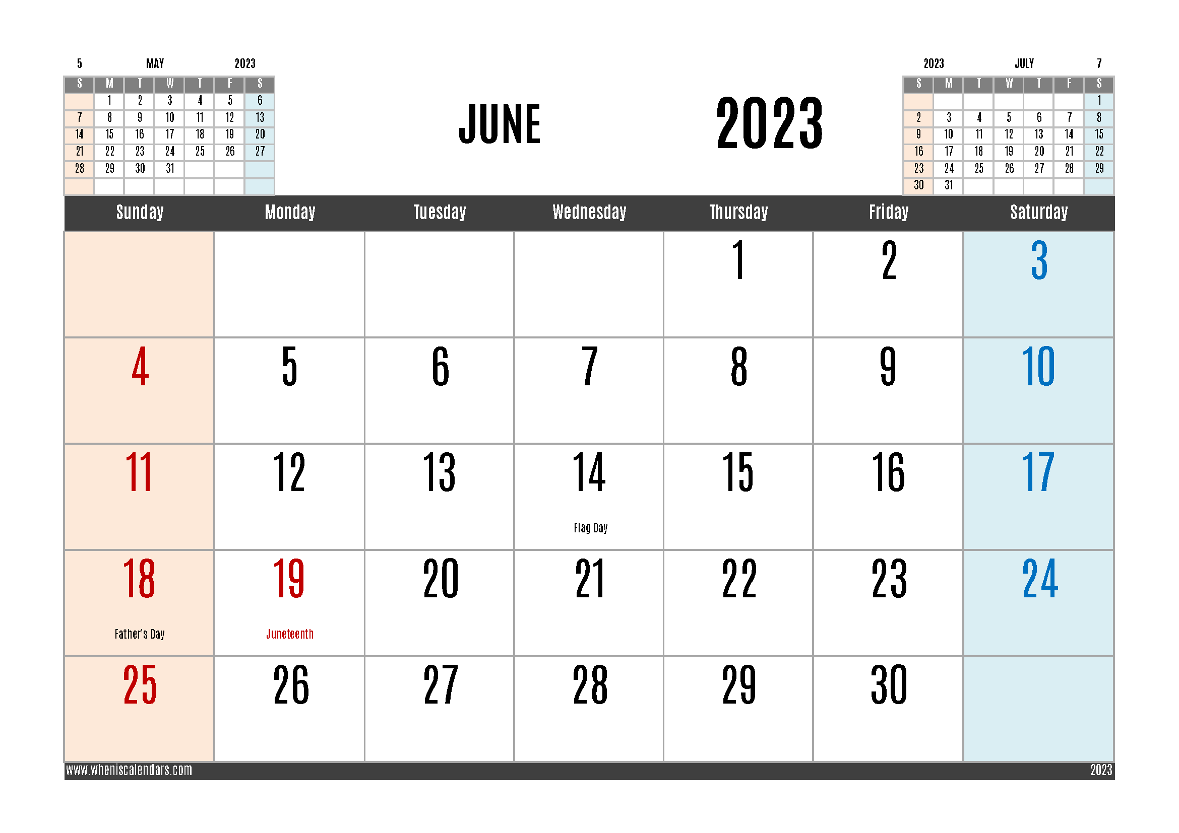 June 2023 Free Printable Calendar in Variety Formats