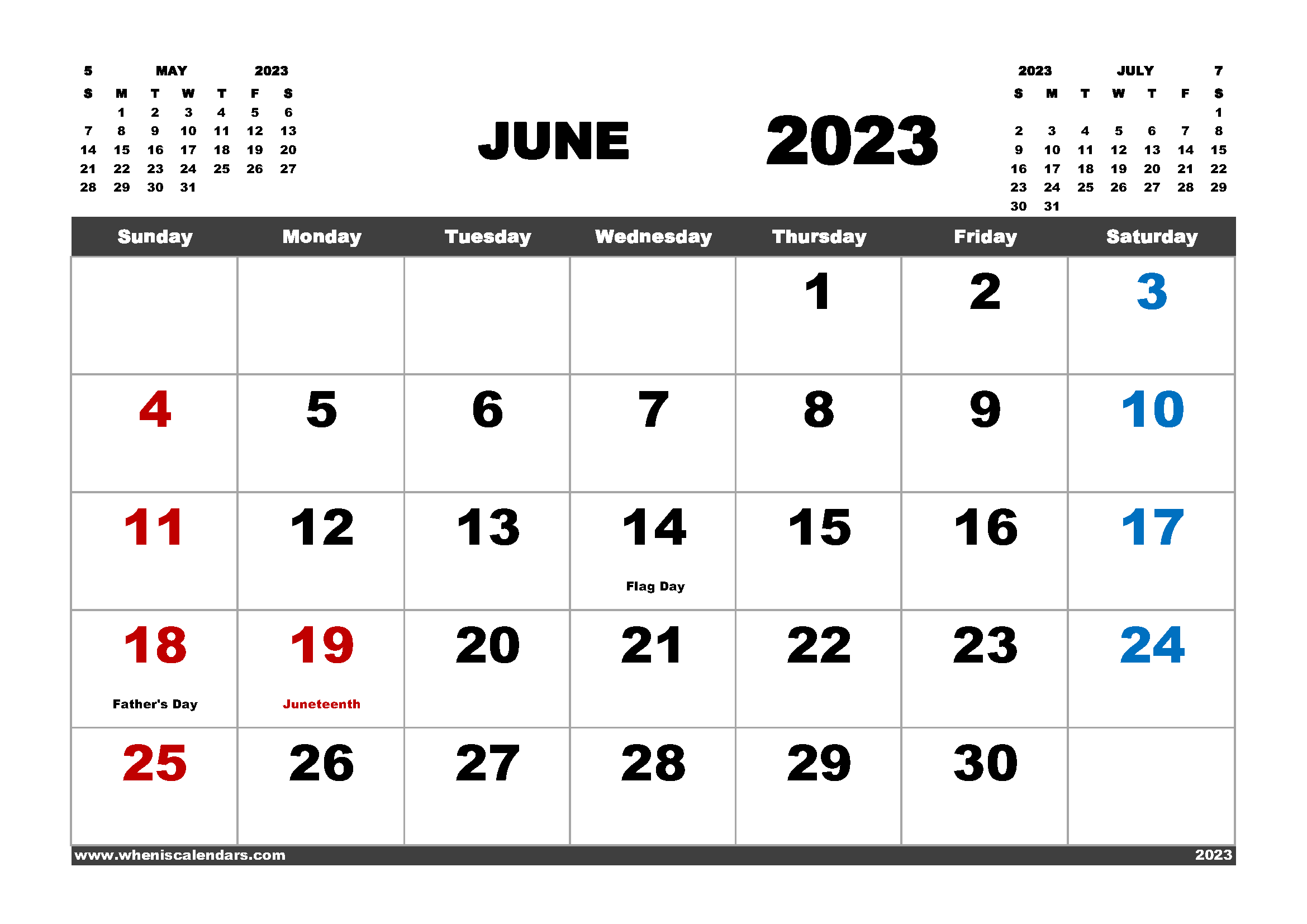 Free Printable Calendar June 2023 in Variety Formats