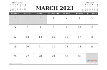 March 2023 Calendar with Holidays Free