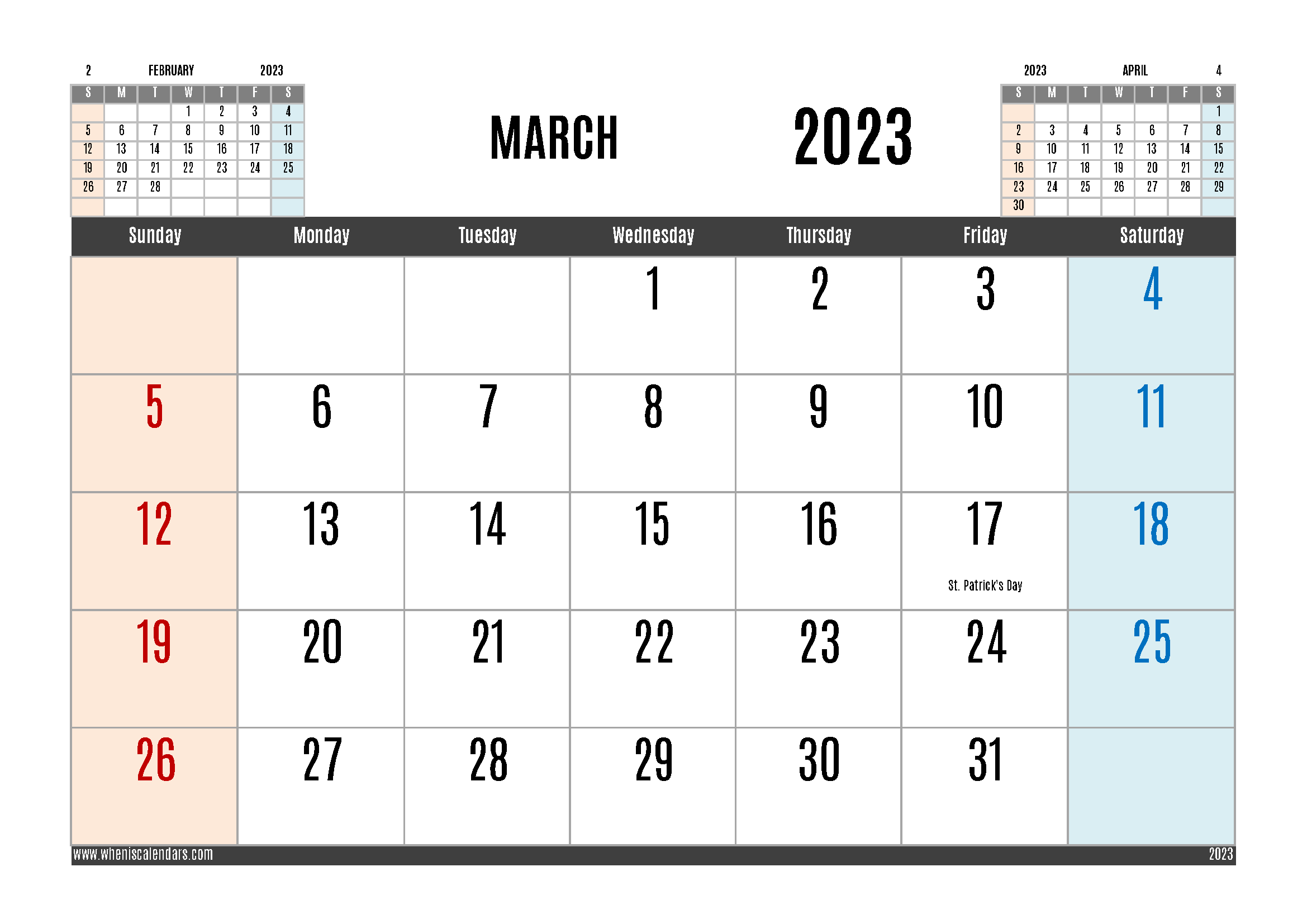 March 2023 Free Printable Calendar in Variety Formats