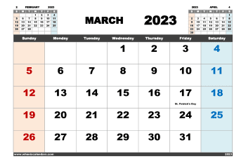 downloadable free printable Calendar for March 2023 with holidays in variety format and orientation