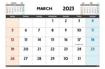 Downloadable free printable March 2023 Calendar with holidays in variety format and orientation