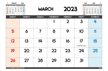 downloadable free printable Calendar for March 2023 with holidays in variety format and orientation