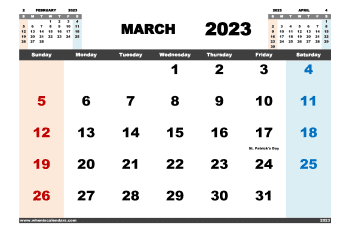 Free March 2023 Calendar Printable PDF in Landscape Format (Name: 323pna4hl8)