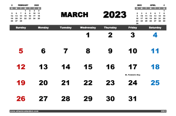 Free Printable March 2023 Calendar PDF and Variety Formats (Name: 323pna4hl9)