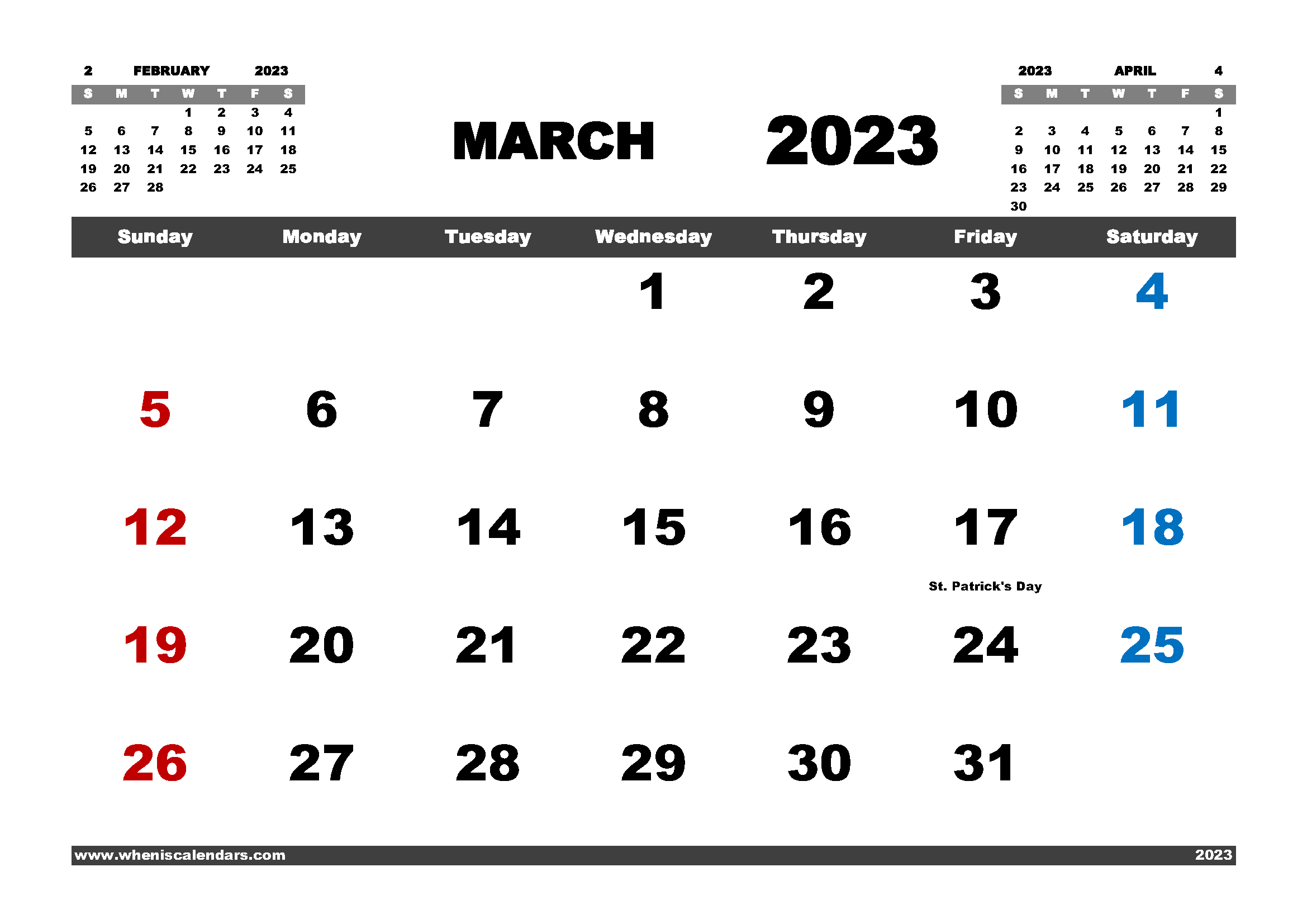 Free Printable March 2023 Calendar PDF and Variety Formats