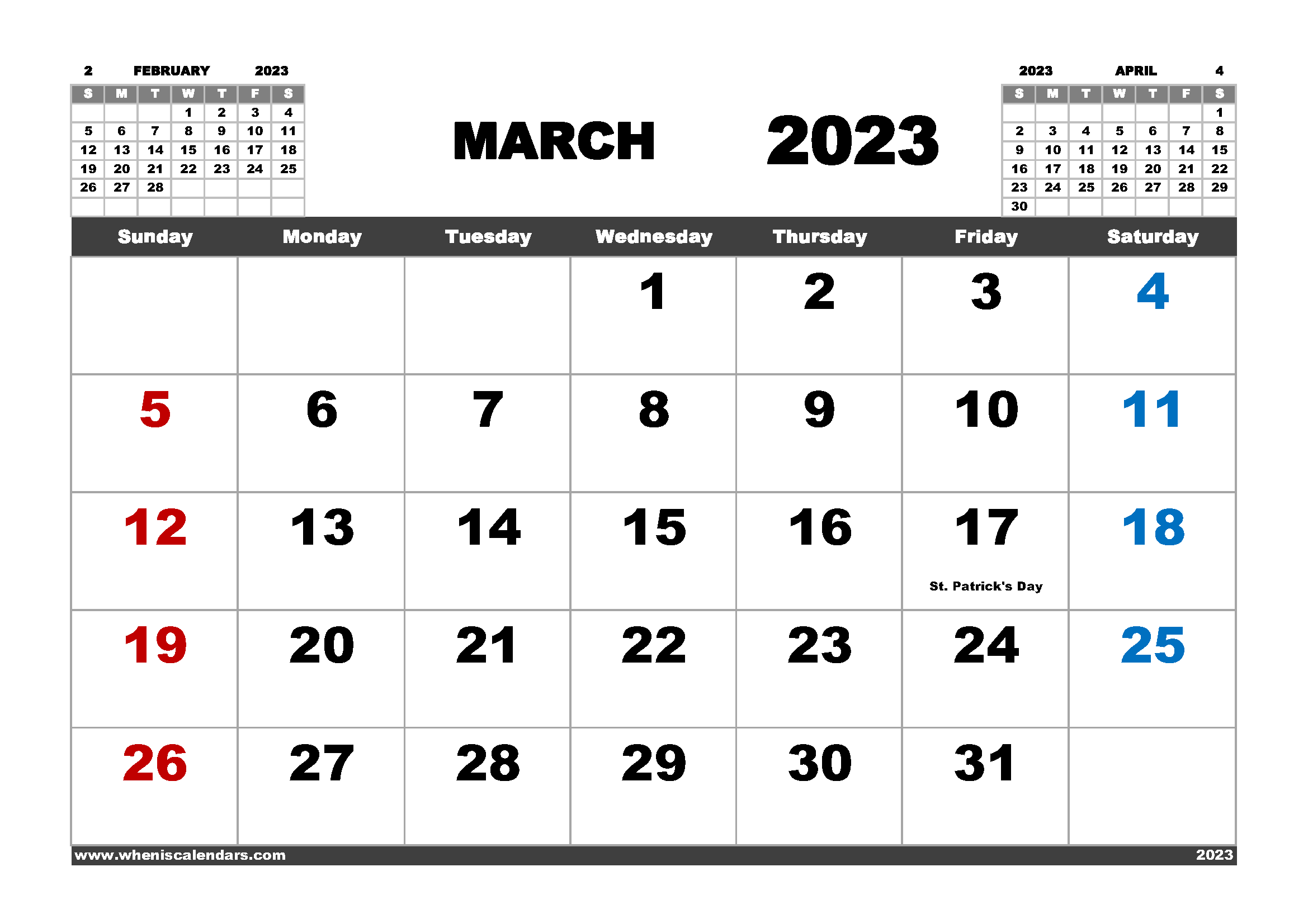 Free Printable Calendar 2023 March Landscape