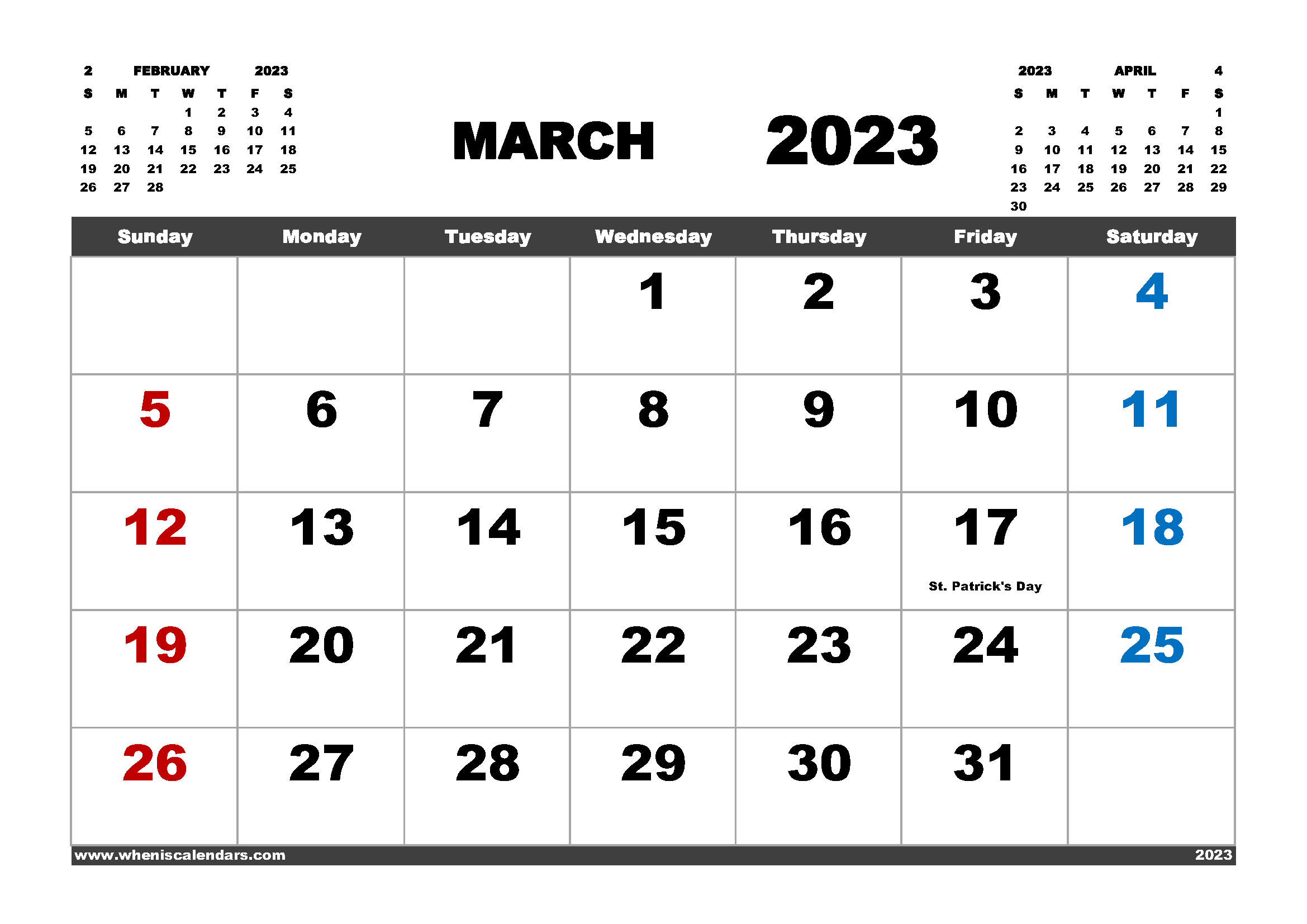 Free Printable Calendar March 2023 in Variety Formats