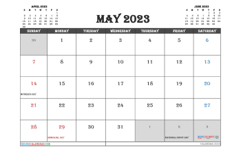 Free Printable May 2023 Calendar with Holidays PDF in Landscape (TMP: 523ha4hl1)