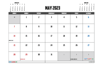 Printable May 2023 Calendar with Holidays Free PDF in Landscape (TMP: 523ha4hl5)