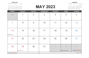 Free Calendar 2023 May with Holidays PDF in Landscape (TMP: 523ha4hl7)