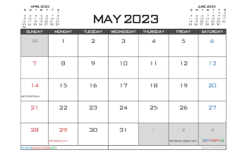 Free Printable Calendar 2023 May with Holidays PDF in Landscape (TMP: 523ha4hl9)