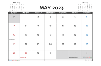 Free Printable May 2023 Calendar with Holidays PDF in Landscape (TMP: 523ha4hl10)