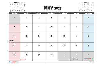 May 2023 Calendar with Holidays Printable