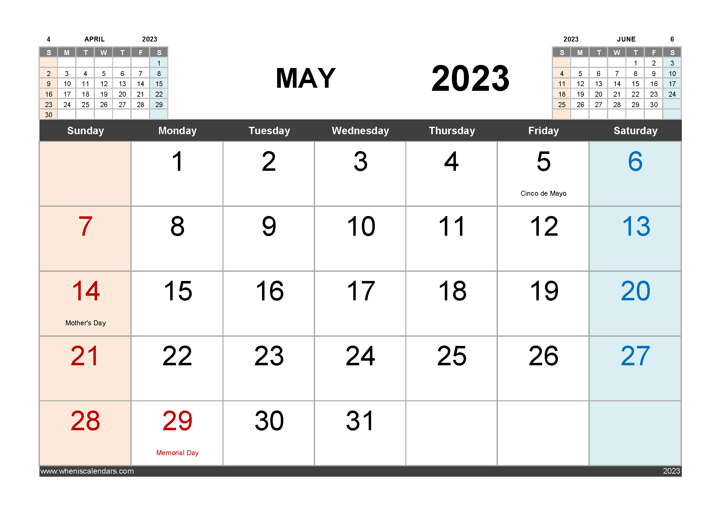 Free Printable Calendar For May 2023 in Variety Formats