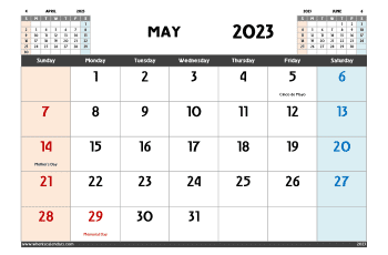 Free Printable May 2023 Calendar Template PDF in Variety Formats (Name: 523pna4hl6)