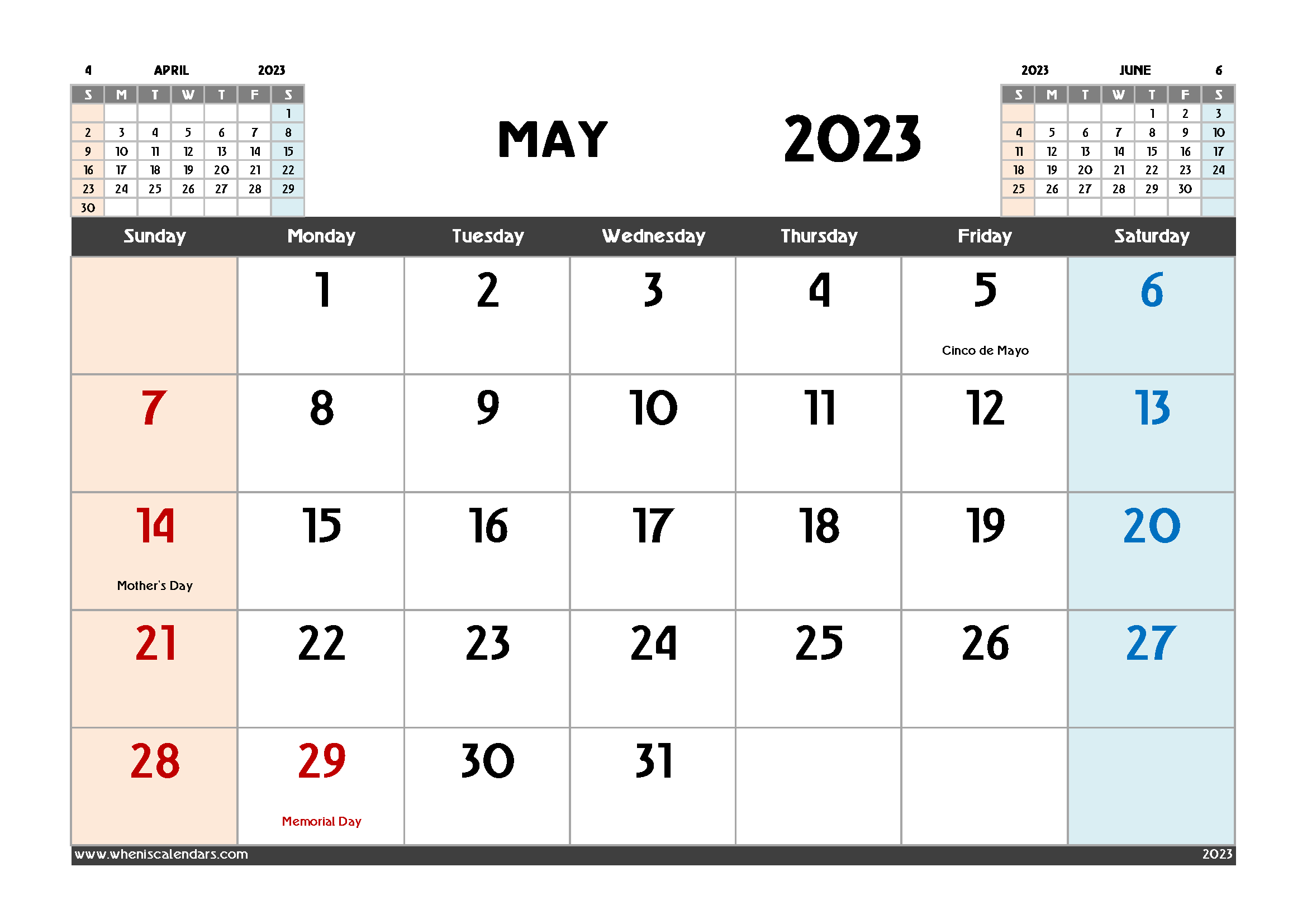 Free Printable May 2023 Calendar Template PDF in Variety Formats