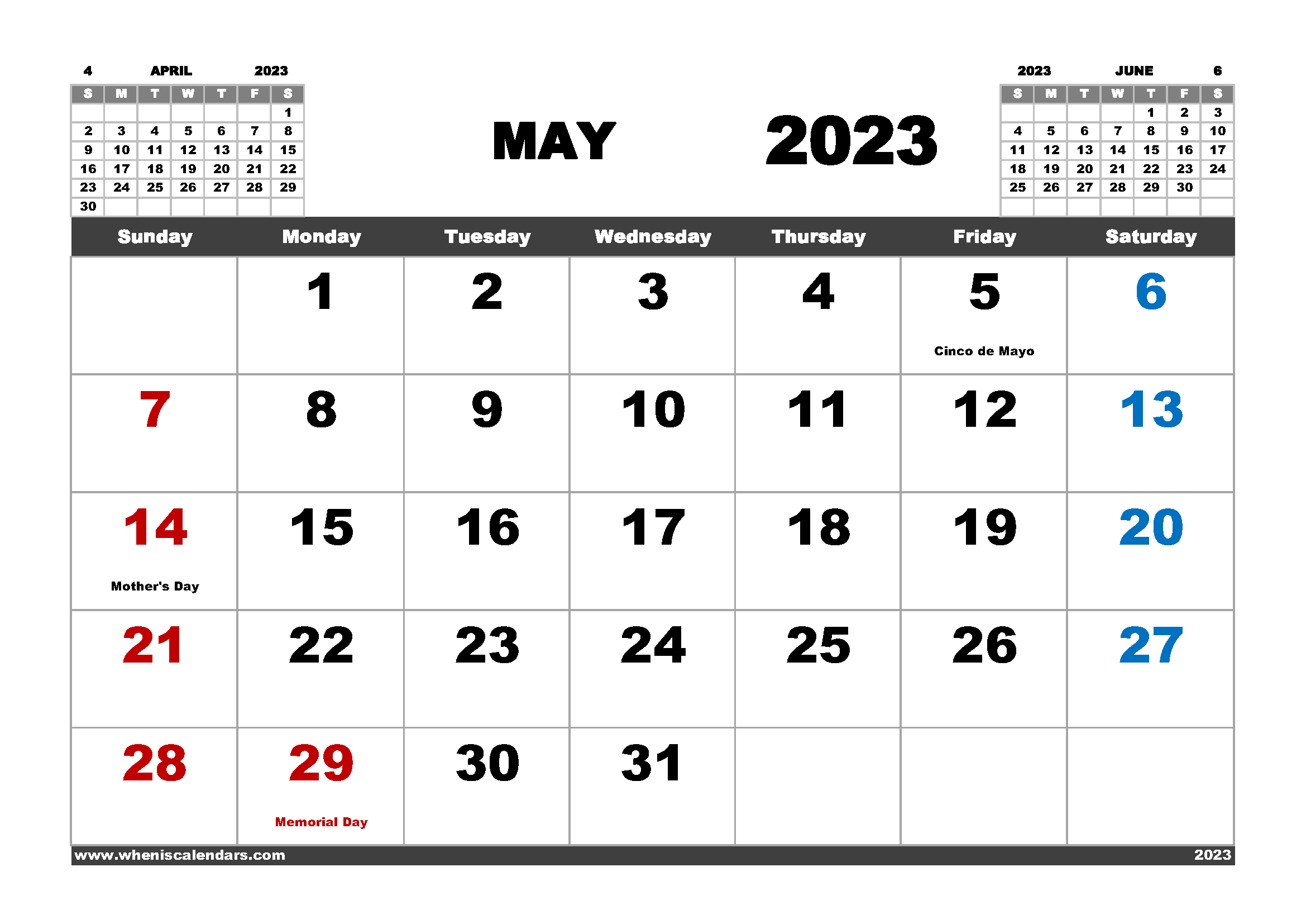 Free Printable Calendar 2023 May Landscape