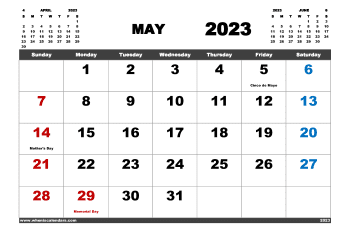 Free Printable Calendar May 2023 in Variety Formats (Name: 523pna4hl1)