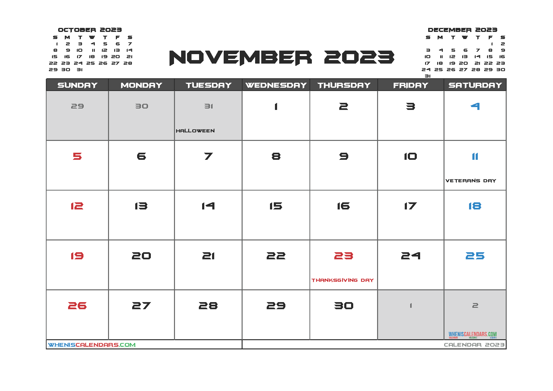 Download printable 2023 monthly calendar free A4 23O929