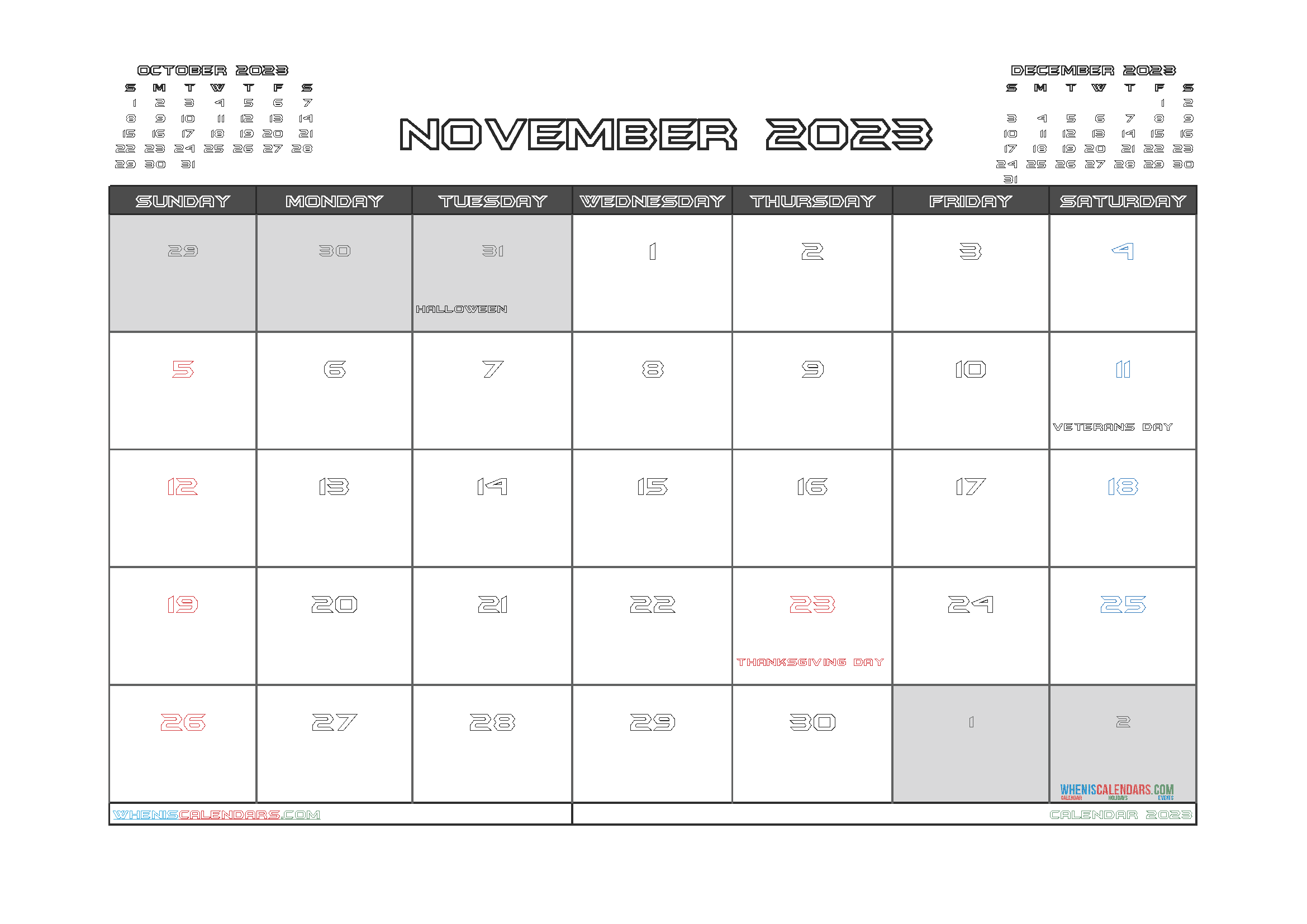 Download vertical printable calendar 2023 A4 23O930