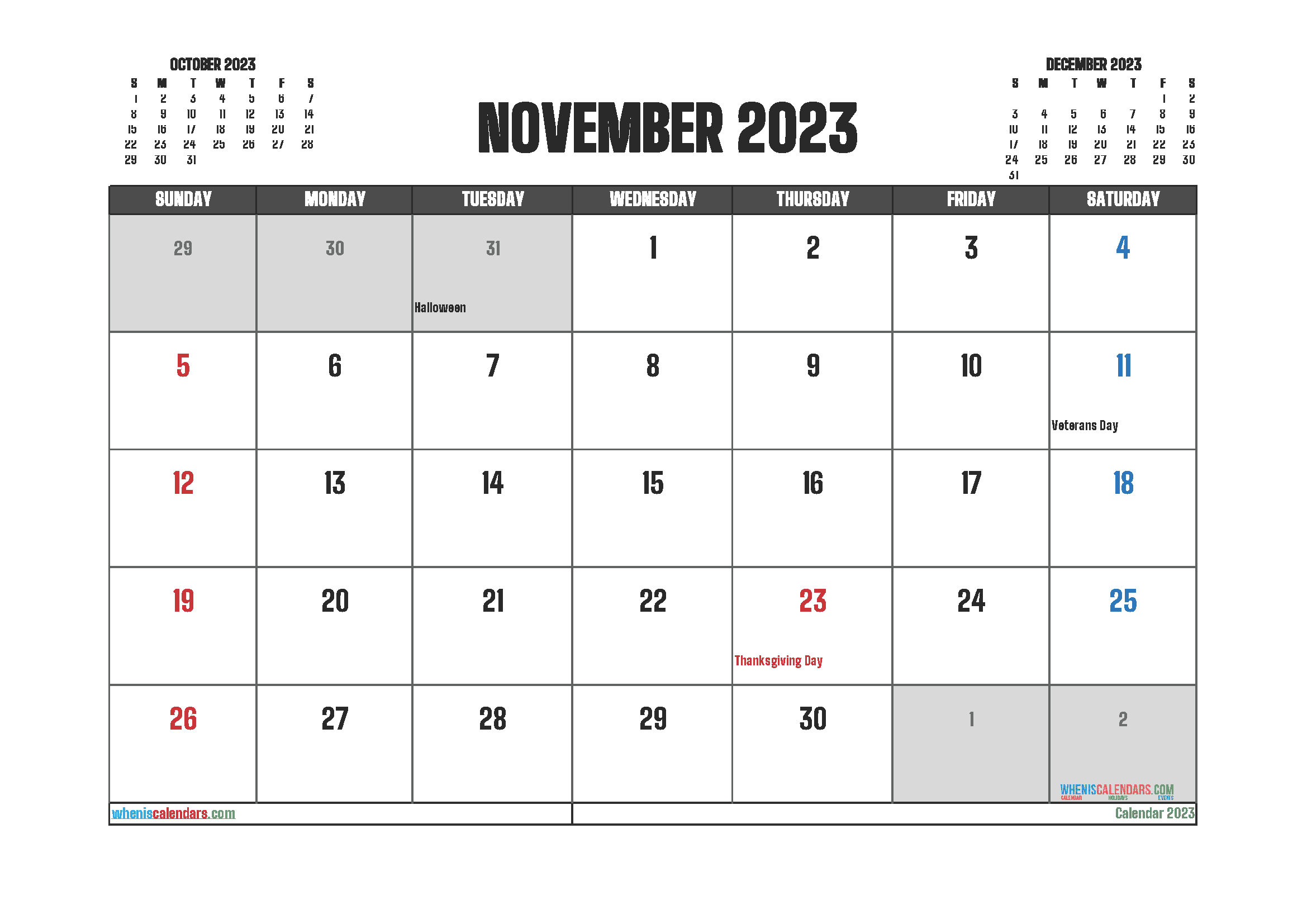 Download free printable monthly calendar A4 23O016