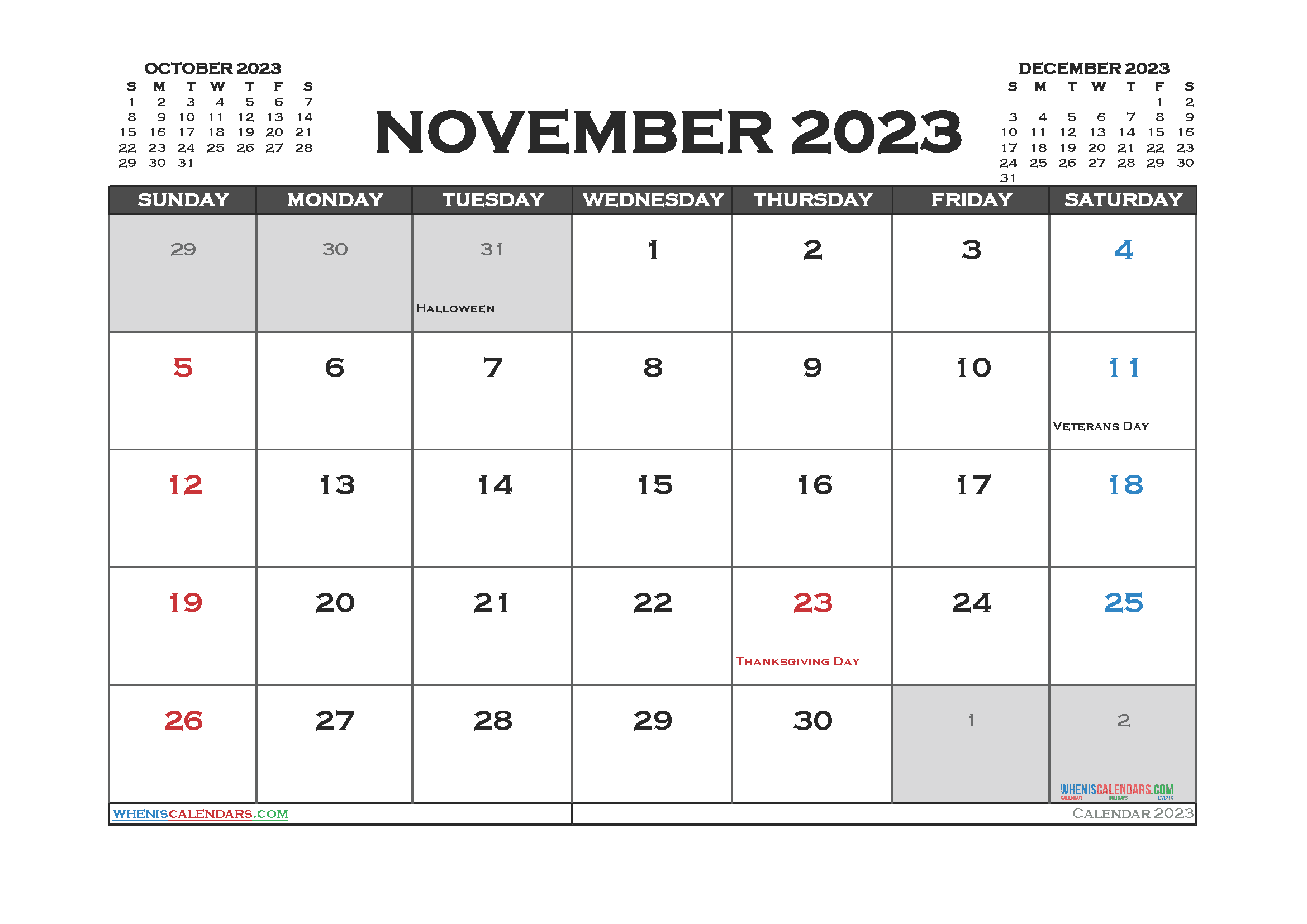Download pdf printable monthly calendar 2023 A4 23O1559