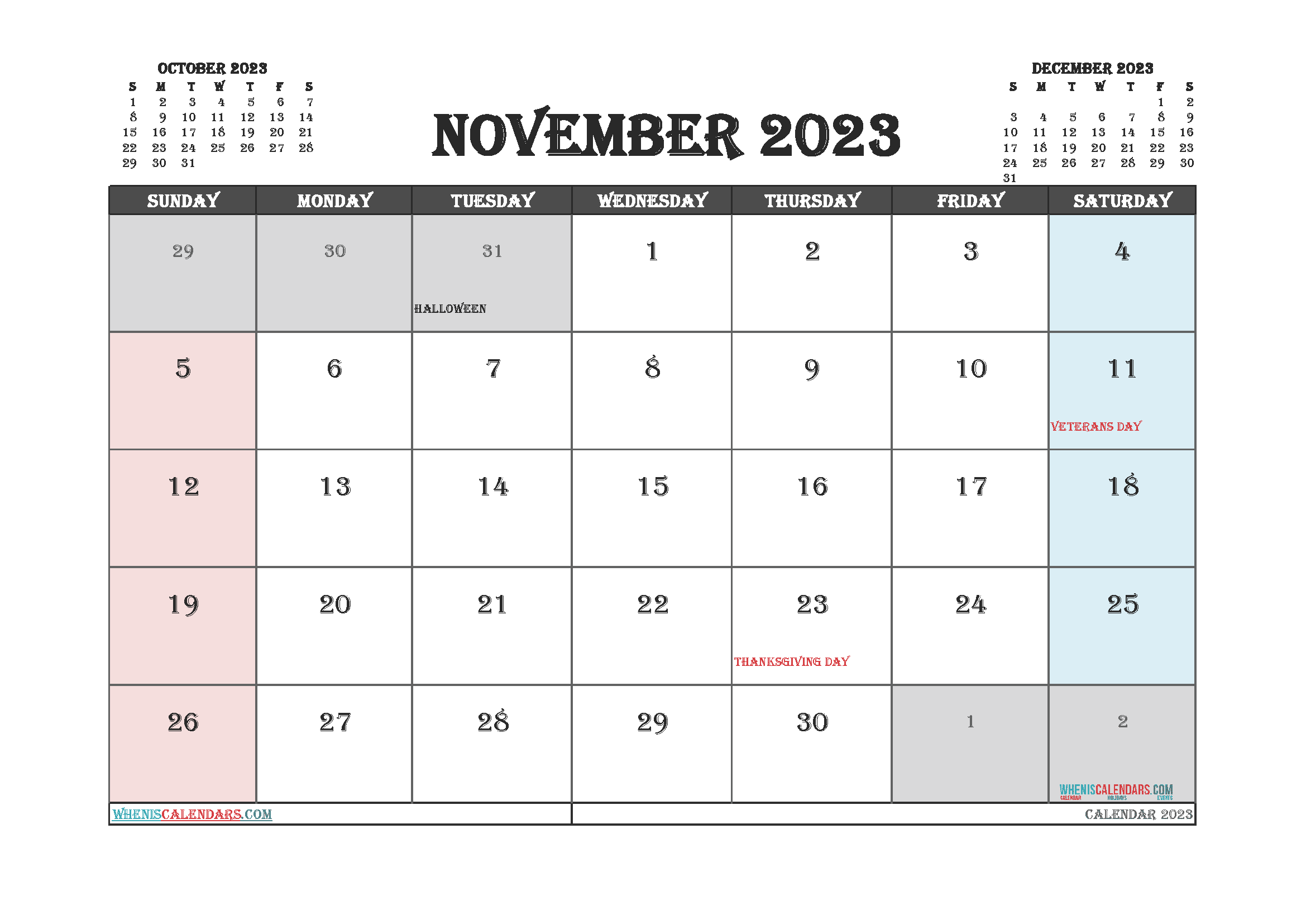 Download free printable 2023 calendar with federal holidays A4 23O650