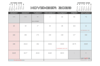 Free November 2023 Calendar with Holidays