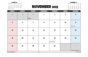 November 2023 Calendar with Holidays Printable