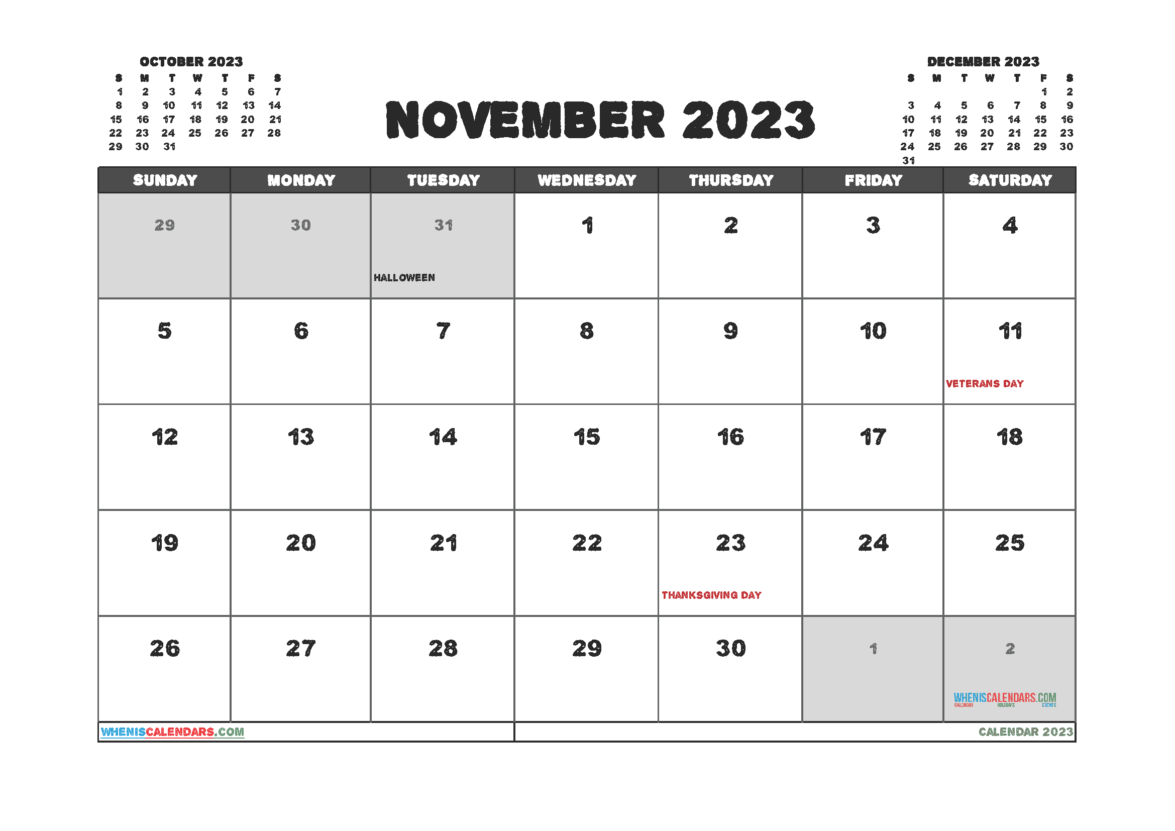 Free Calendar November 2023 Printable