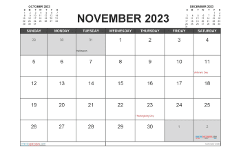 Free 2023 Calendar November Printable