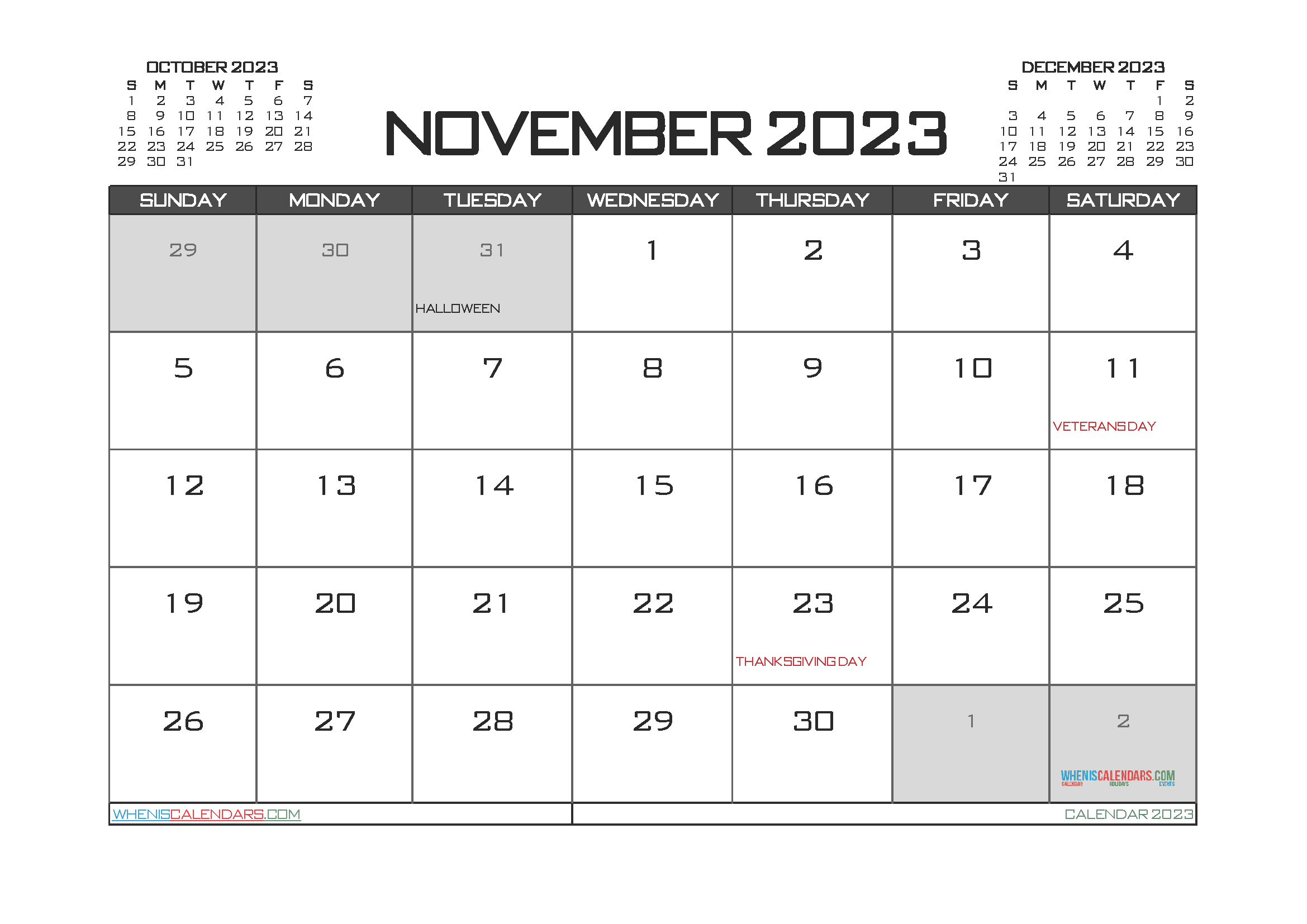 Download free month calendar template 2023 A4 23O1613