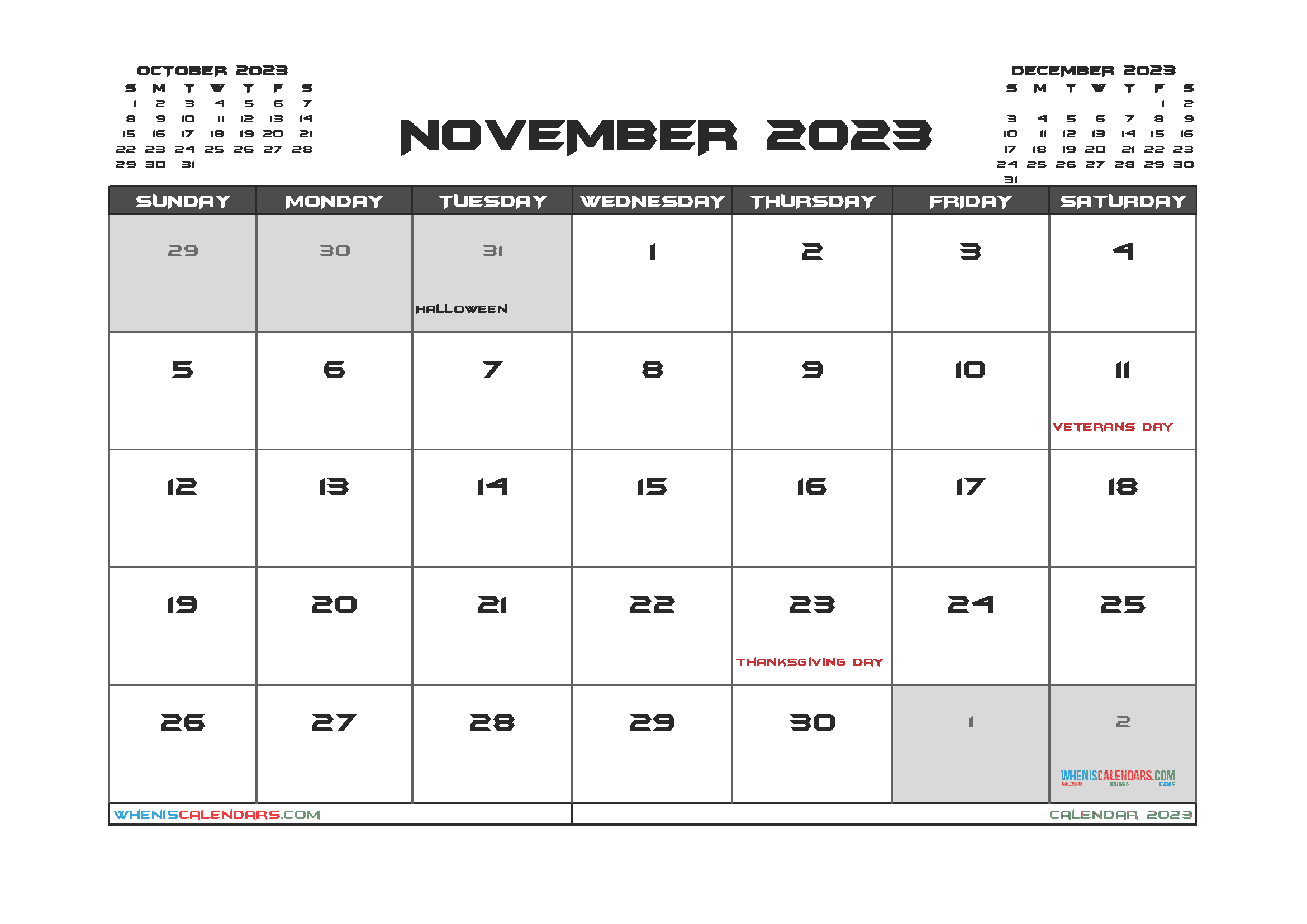 Download printable monthly calendar for 2023 A4 23O391