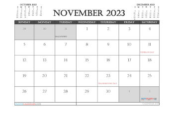 November 2023 Calendar with Holidays Free