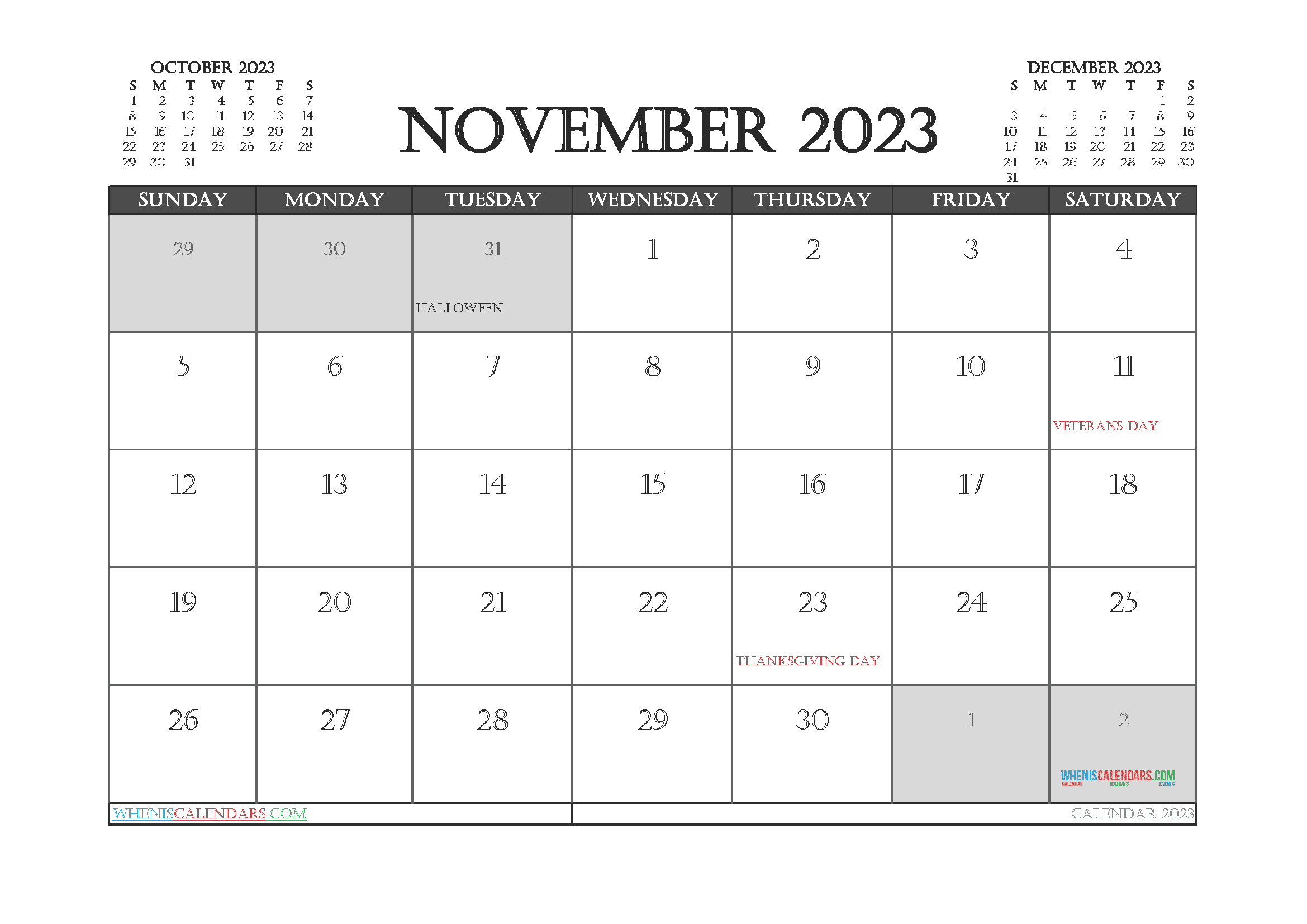 Download mini printable calendar 2023 A4 23O707