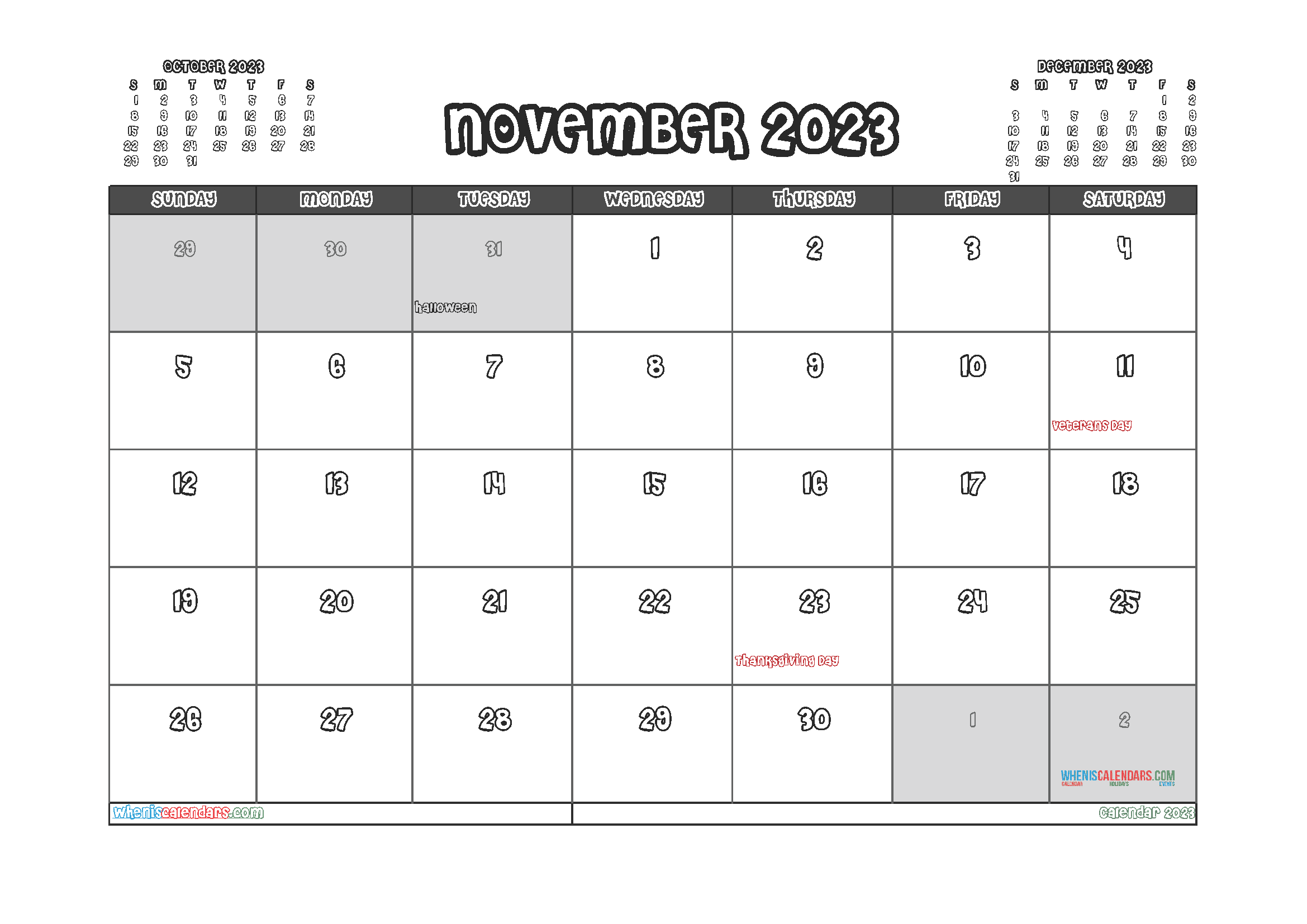 Download 2023 monthly printable calendars A4 23O1017