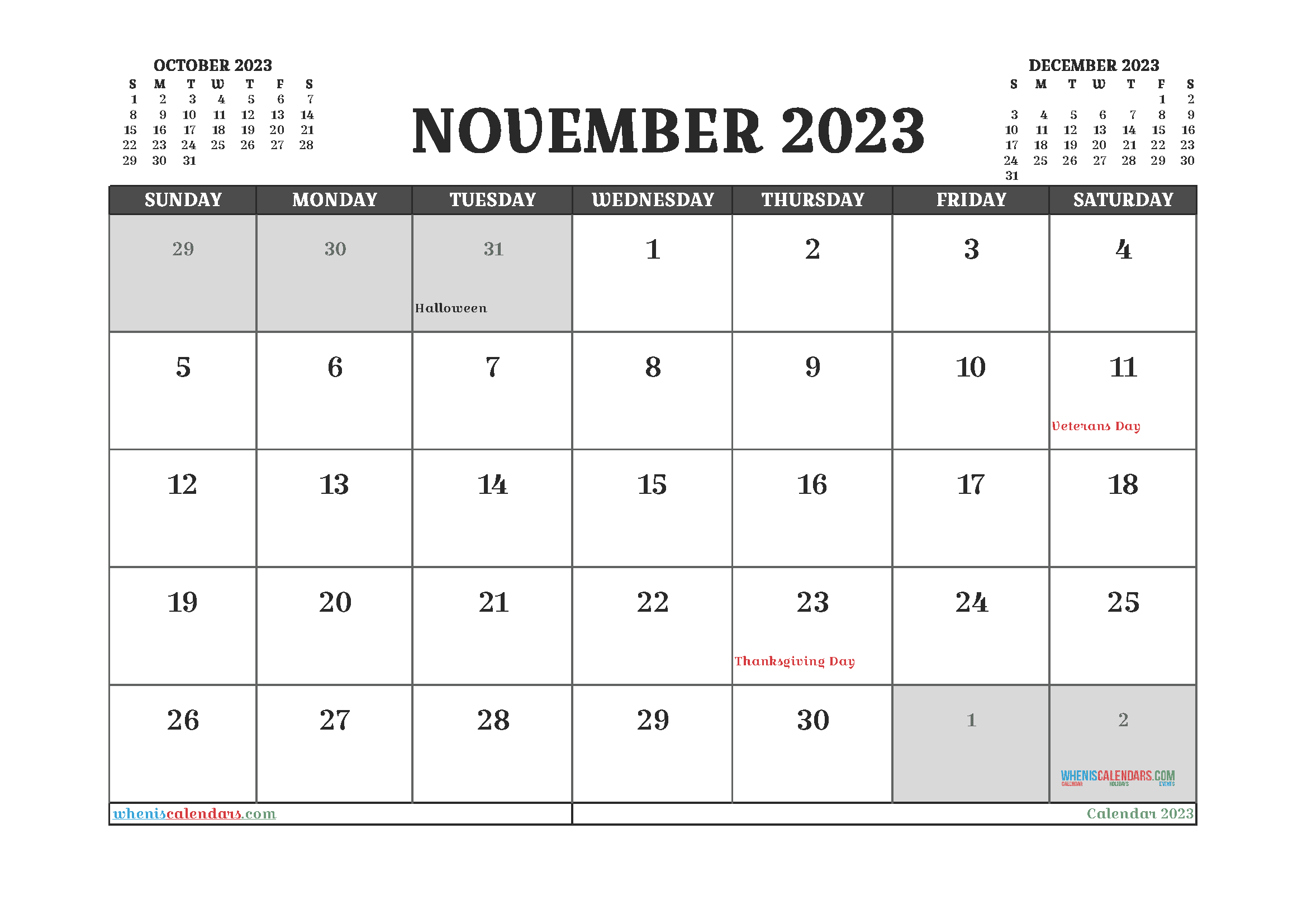 Download free printable November 2023 calendars