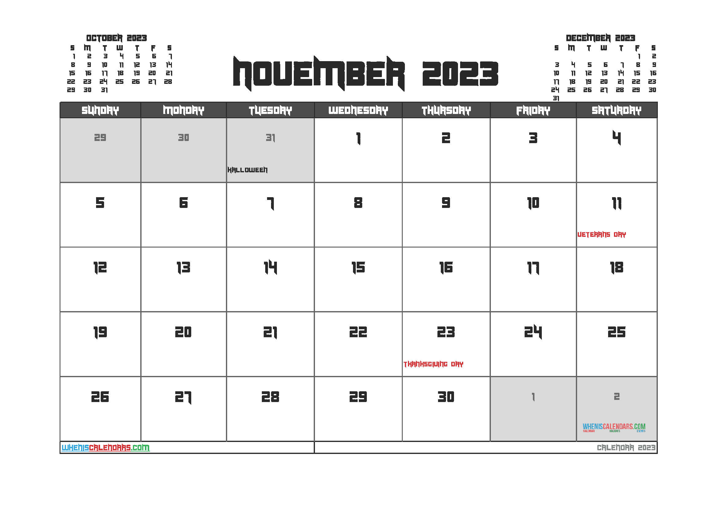 Download 2023 month calendar template pdf A4 23O1652