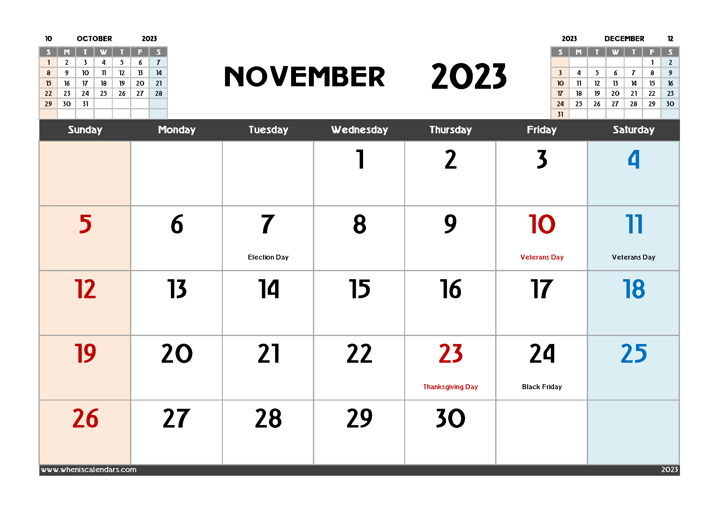 Free Printable November 2023 Calendar Template PDF in Variety Formats