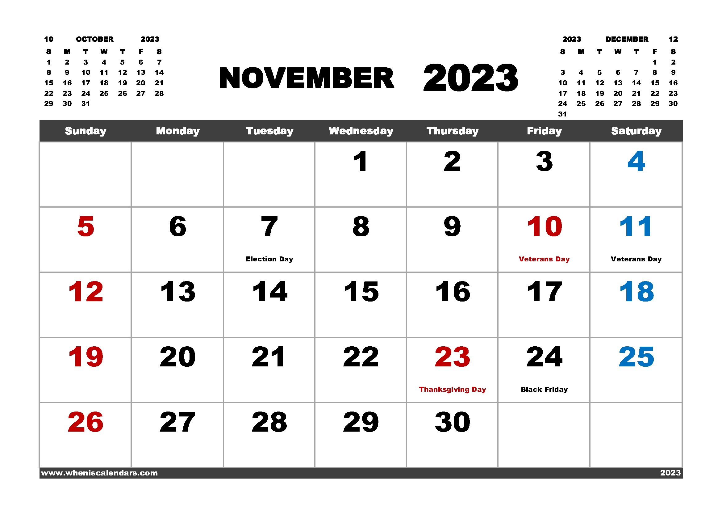 Free Printable Calendar December 2023 in Variety Formats