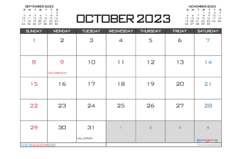 Free 2023 Calendar October Printable