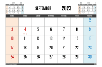 free printable September 2023 Calendar with holidays in variety format and orientation