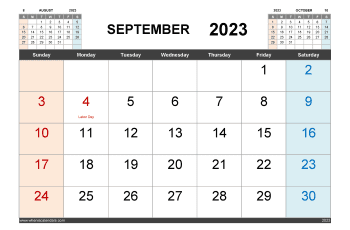 free printable September 2023 Calendar with holidays in variety format and orientation
