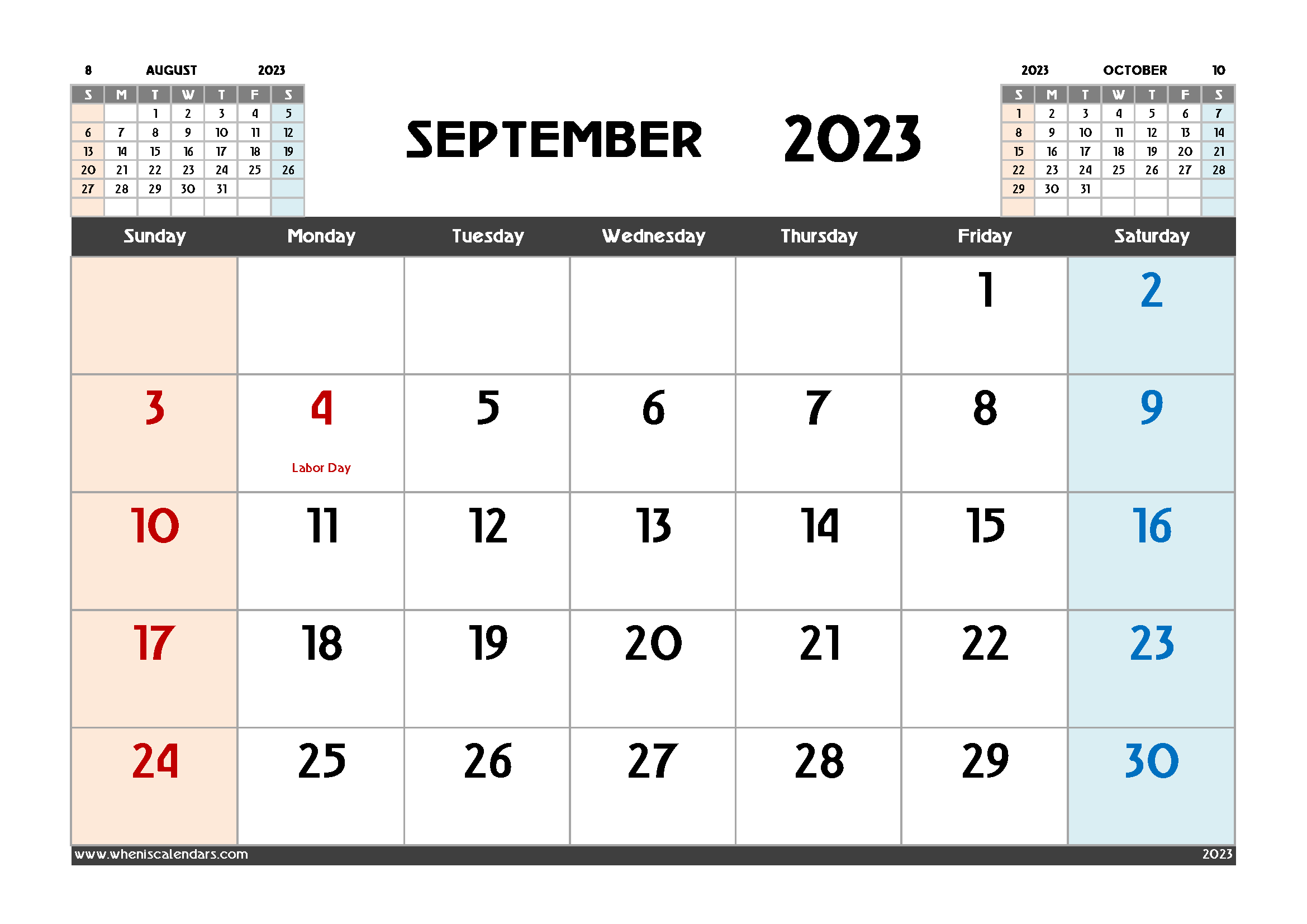 Free Printable September 2023 Calendar Template PDF in Variety Formats