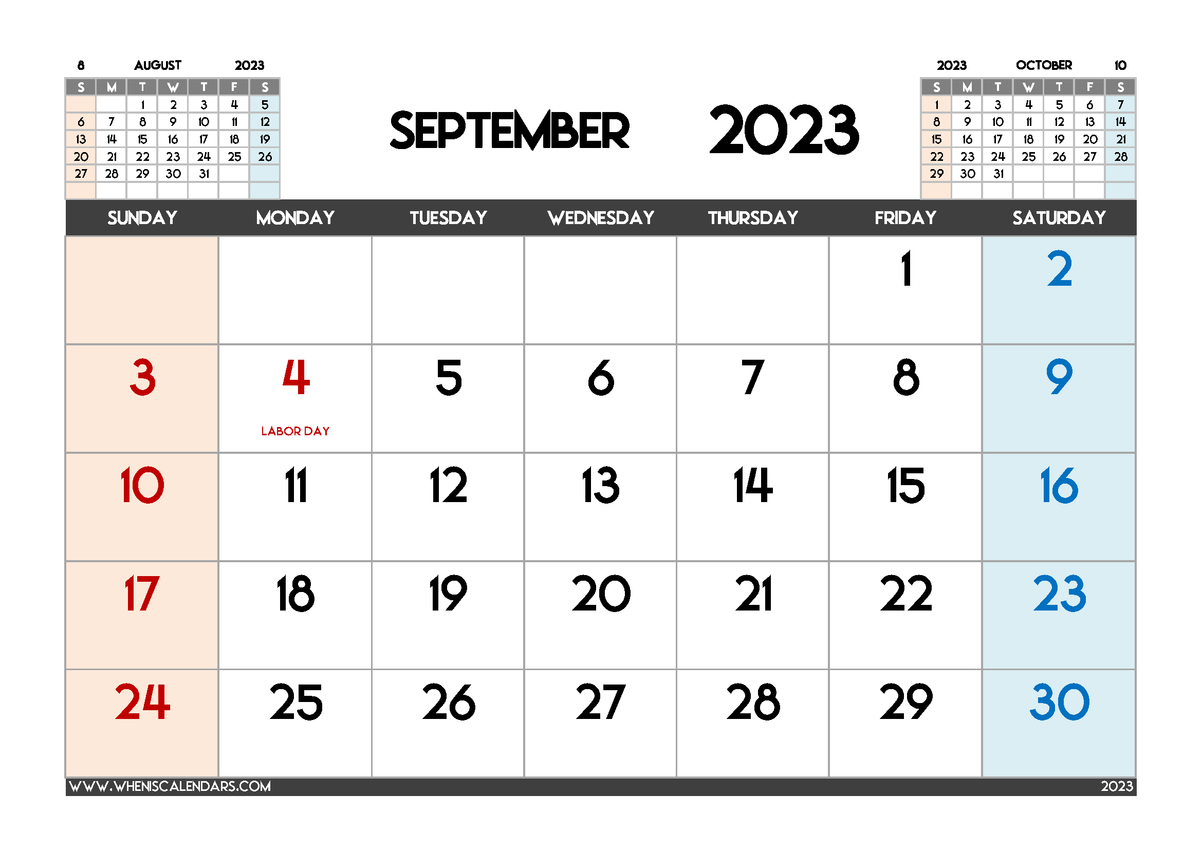 Printable September 2023 Calendar Free PDF in Landscape